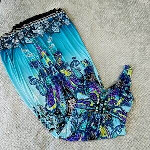 vintage y2k turquoise purple fair isle maxi beaded bisou bisou babydoll coquette